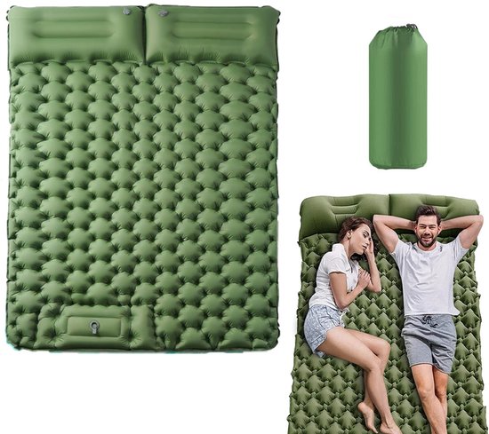 Tweepersoons slaapmatras - Opblaasbaar matras - Campingmatras - Draagbaar - geschikt in te pakken en vochtbestendig - Opblaasbare buitenmatras voor kamperen - Geschikt voor kamperen met de auto - Olijfgroen - 196 x 125 x 8 cm