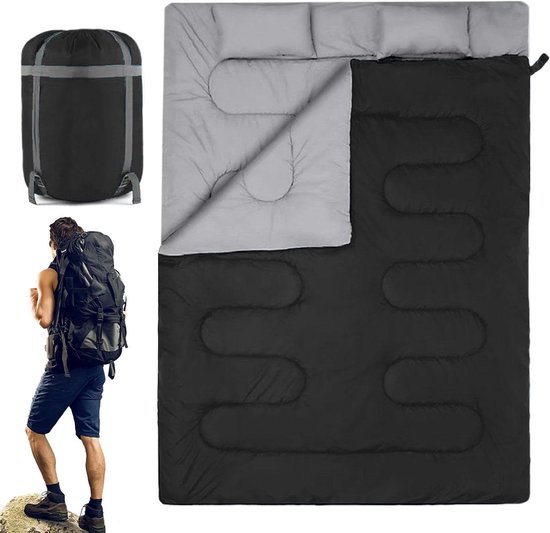 Tweepersoons Slaapzak - Kampeerzak Dekbed - Outdoor Reizen - Waterafstotend Polyester - 150 x 220 cm - Zwart