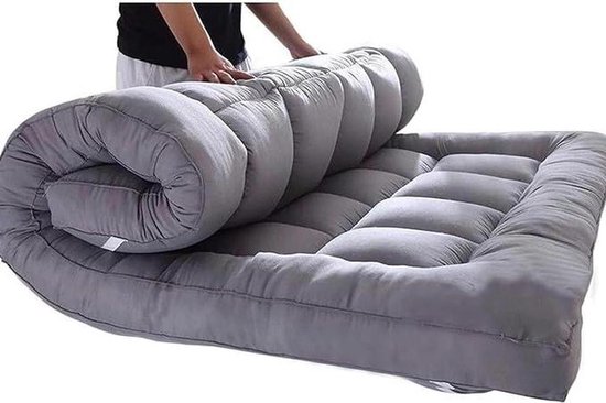 Tweepersoonsmatras - Japanse futon - Comfortabel slapen - Opvouwbaar en oprolbaar - 90x190 cm - Grijs