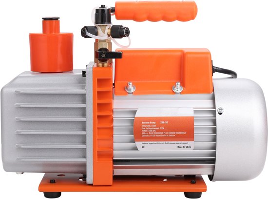 Tweetraps draaischuifvacuümpomp 7 CFM HVAC voor airconditioningsystemen, zeer geschikt voor koeltechnisch onderhoud, HVAC-reparatie, harsontgassing, houtstabilisatie, AC 230 V, 50 Hz, 340 ML van Orion Motor Tech