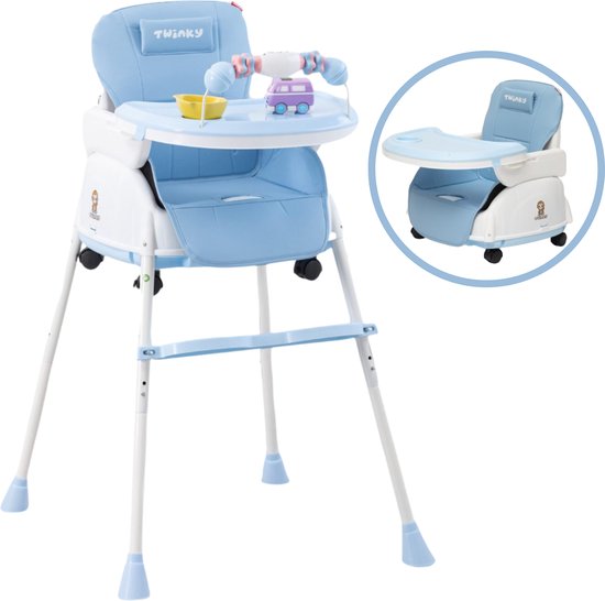 Twinky® Kinderstoel – 2-in-1 Kinderwagen Set – Blauw – Inklapbare Eetstoel & Baby Wagentje en Babystoel Voor Aan Tafel  –  Kinderzetel, Peuterstoeltje en Meegroeistoel  in 1 van Twinky