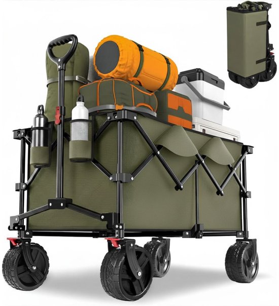 TYR® Bolderkar - 150kg Laadvermogen - Opvouwbare Wagen Met Remmen - Groen - 92cm x 57cm x 97cm