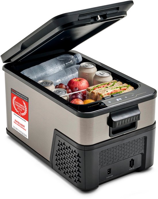 TZS First Austria Compressor Koelbox - 21L - Koelt tot -20°C - AC/DC 12V 24V 230V - Anti-Vingerafdruk Dark Steel - 3-Traps Accubeveiliging