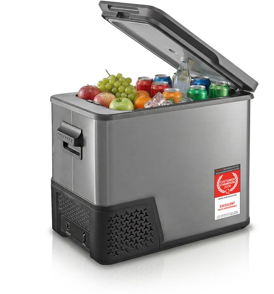 TZS First Austria Compressor Koelbox - 38L - Koelt tot -20°C - AC/DC 12V 24V 230V - Anti-Vingerafdruk Dark Steel - 3-Traps Accubeveiliging