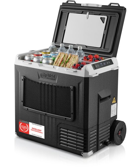 TZS First Austria Compressor Koelbox - 50L - Koelt tot -20°C - AC/DC 12V 24V 230V - App-bediening & Trolleyfunctie - 3-Traps Accubeveiliging van TZS First Austria