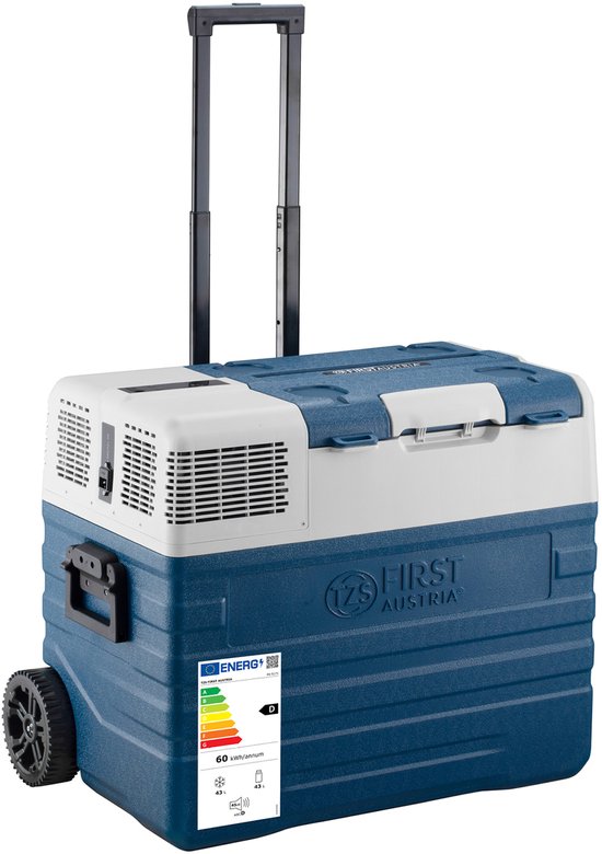 TZS First Austria Elektrische Compressor Koelbox - 43L - 12V en 230 volt - Frigobox -Koelen en Verwarmen - Blauw van Merkloos