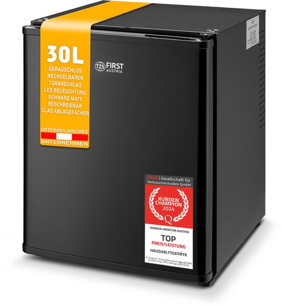 TZS First Austria Mini koelkast - Minibar - 30 liter - Vrijstaand - Volledig stil 22dB - Zwart