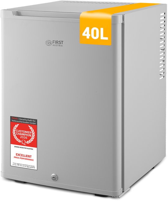 TZS First Austria Mini koelkast - Minibar - 40 liter - Vrijstaand - Volledig stil 22dB - Grijs