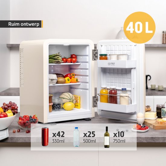 TZS First Austria Mini koelkast - Minibar - 40 liter - Vrijstaand - Volledig stil 22dB - Retro - Crème van TZS First Austria