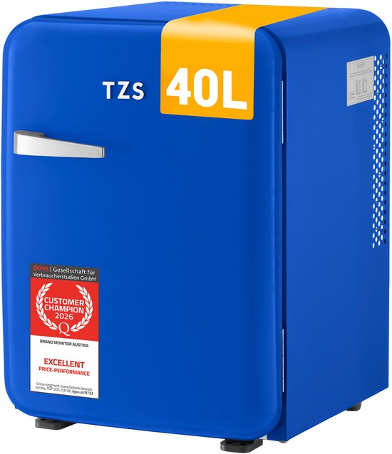 TZS First Austria Mini koelkast - Minibar - 40 liter - Vrijstaand - Volledig stil 22dB - Retro - Donkerblauw van TZS First Austria