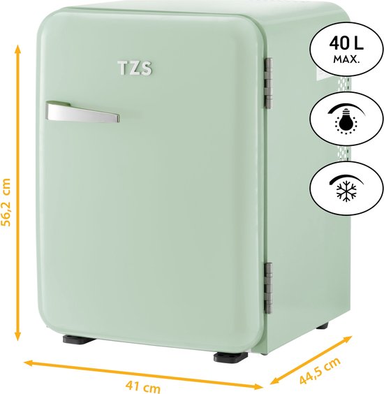 TZS First Austria Mini koelkast - Minibar - 40 liter - Vrijstaand - Volledig stil 22dB - Retro - Groen van TZS First Austria
