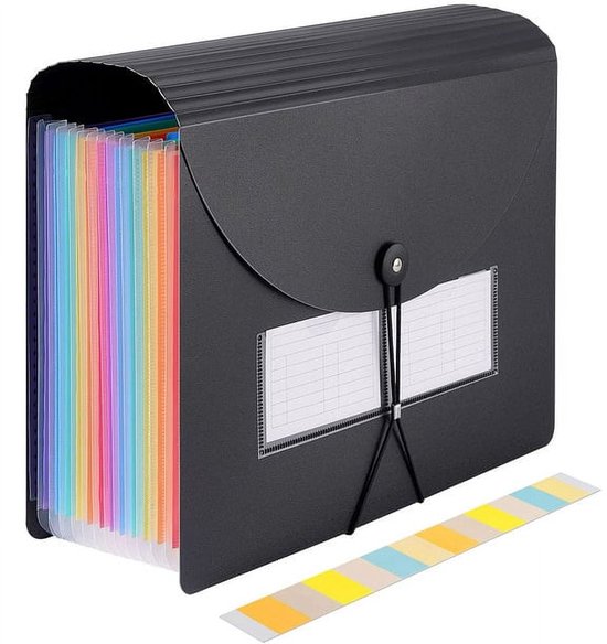 Uitbreidbare documententas met 13 vakken, accordeon-stijl documentenorganizer met deksel, draagbare documentenbox van A4-briefformaat, grote plastic documentenorganizer Geschikt voor gekleurd papier, documententasorganizer van Merkloos
