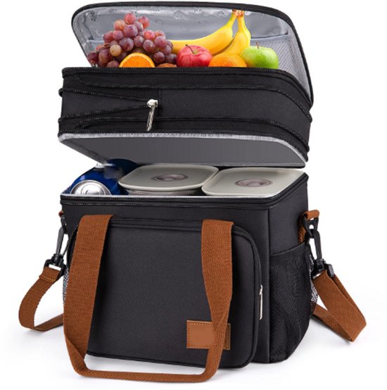 Uitbreidbare, geïsoleerde lunchtas van 17 liter, unisex, lekvrij en geschikt voor de vriezer, dubbellaags ontwerp, met verstelbare schouderband en zijvakken, geschikt voor werk, kamperen, picknicks, strand en andere gelegenheden. van Lifewit