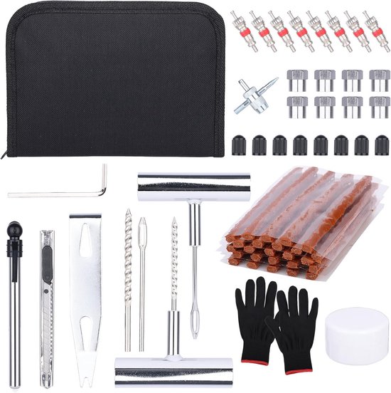 Uitgebreide Bandenreparatieset 62 Delen voor Auto, Motor, Scooter en Fiets - Tubeless Banden Reparatie Kit van Merkloos