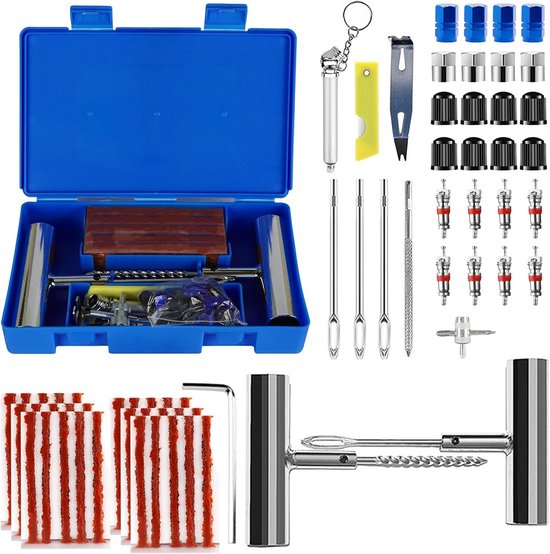 Uitgebreide Bandenreparatieset 66 Delen - Inclusief Bandenspanningsmeter voor Auto, Motor en Meer van Merkloos