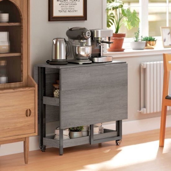 Uitklapbare Eettafel – Inklapbare Tafel – Opvouwbare Tafel – Vouwbare Keukentafel – Ruimtebesparende Tafel – Voor 2-4 Personen – Verrijdbaar Met Vergrendeling – Melamine, Stevig & Makkelijk Schoon