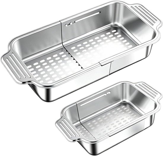 Uitschuifbare Vergiet - Gootsteen Zeef - Groente Fruit Wassen - Verstelbaar Telescoopmechanisme - 37.5 cm Lengte - Zilver