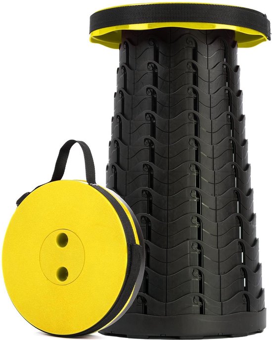 uittrekbare klapkruk Opvouwbare en in hoogte verstelbare campingkruk campingkruk kruk Telescopisch - Verstelbaar uittrekstoel - Geel van Evoly®