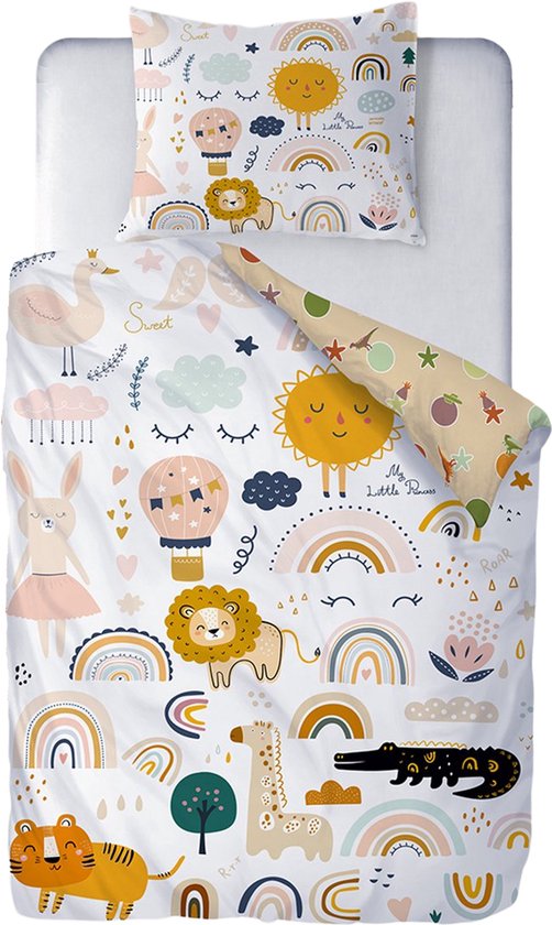 Ulticool Dekbedovertrek - Beddengoed Dieren Safari Dinosaurus - 140 x 200 cm Kussensloop 60 x 70 cm - voor Dekbed 1 Persoons Kamer - Dino Slaapkamer Kinderkamer Babykamer Peuter Cadeau - Sinterklaas Cadeautjes Kinderen - Decoratie - Jongens Meisjes van Ulticool