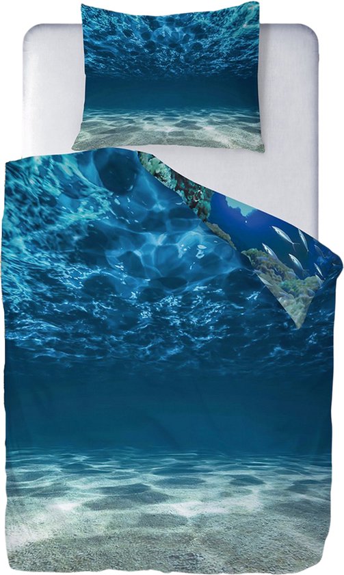 Ulticool - Dekbedovertrek - Beddengoed Dolfijn Zee Aquarium Vissen Dieren – 140 x 200 cm - Kussensloop 60 x 70 cm - voor Dekbed 1 Persoons Kamer – Decoratie Slaapkamer Accessoires Kinderen Blauw - Cadeau Tiener Jongen Meisje 5 6 7 8 9 10 11 12 jaar van Ulticool