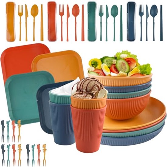 Ultiluxe® Camping Servies Set - 36-delig - Picknick Servies - Kampeerbestek Set - 4 Personen - Outdoor Servies - Herbruikbaar - BPA-vrij - Kleurrijk