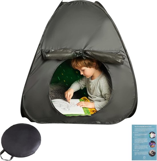 Ultiluxe® Sensorische tent voor kleine kinderen - Autisme, ADHD, SPD, angst, ADD - Gebrek aan concentratie, voor rust en ontspanning - Zwart - Voor thuis, school - Hulpmiddel - Kindertent - Tentje met opbergtas - Rustige ruimte voor kind van Ultiluxe
