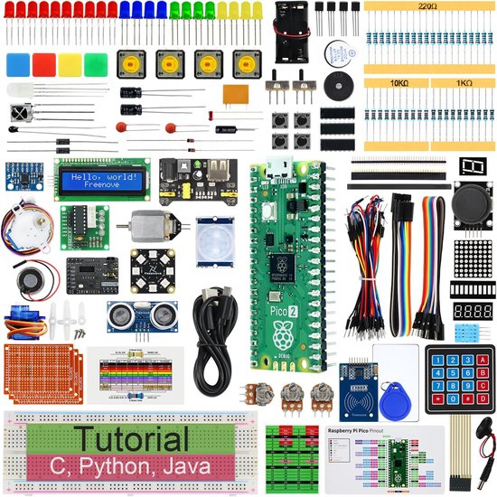 Ultimate Starter Kit for Raspberry Pi Pico 2 (Included), Dual Arm Cortex-M33 and Dual Hazard3 RISC-V Microcontroller, 767-Page Detailed Tutorial, 224 Items, 119 Projects, Python C Java Code