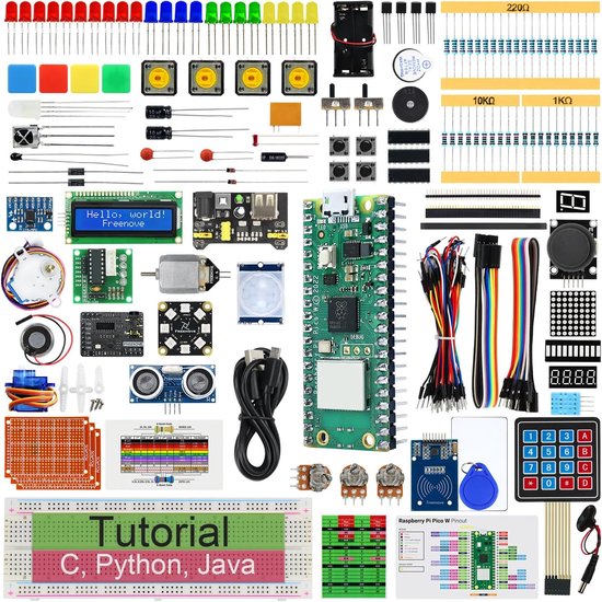 Ultimate Starter Kit for Raspberry Pi Pico W (Included), Dual-core Arm Cortex-M0+ Microcontroller, 767-Page Detailed Tutorial, 224 Items, 119 Projects, Python C Java Code