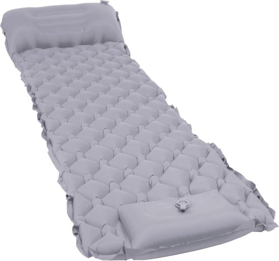 Ultralicht Isomat voor outdoor camping - Grijs luchtmatras met voetpomp - Opvouwbare slaapmat met hoofdkussen - Kleine verpakkingsmaat van GigGadgets