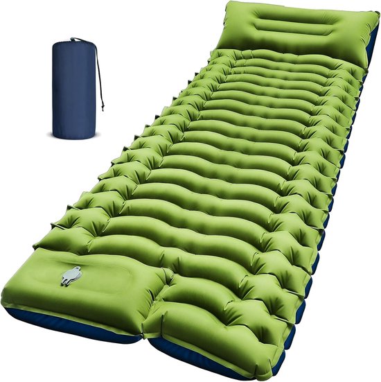 Ultralicht opblaasbaar kampeermatje met kussen en ingebouwde voetpomp- Compact en draagbaar opblaasbaar slaapmatje voor kamperen- backpacken-wandelen en in tenten