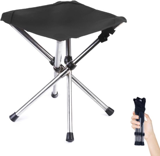 Ultralicht Opvouwbare Campingkruk van Roestvrij Staal - Compacte Draagbare Kruk voor Wandelen en Kamperen met Draagzak - Draagvermogen 109 kg - Opgevouwen Afmeting 32 cm - Geschikt voor Buitenactiviteiten en Evenementen