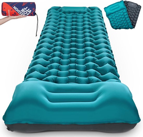 Ultralicht zelfopblazend luchtmatras voor buiten - grote slaapmat met kussen - camping van PerfectiHome