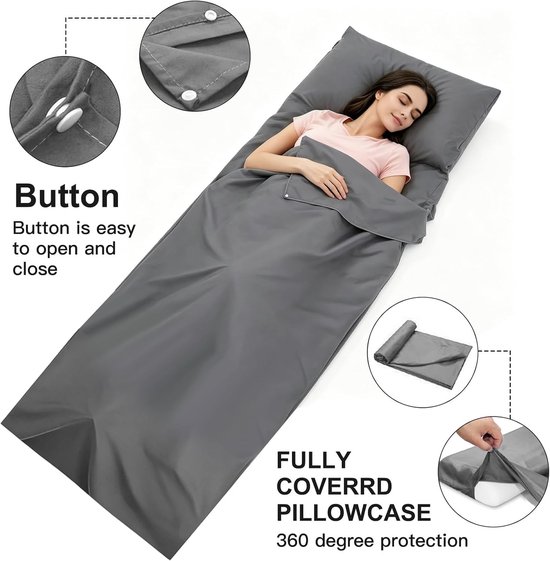 Ultralichte 2-in-1 Slaapzak van Microvezel met Kussencompartiment voor Kamperen, Hostels en Berghutten (220 x 90 cm)