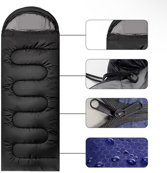 Ultralichte 4-Seizoenen Slaapzak 210x75 cm – Waterafstotend & Compact – Ideaal voor Festivals en Kamperen – Navy Blue / Legergroen van Merkloos