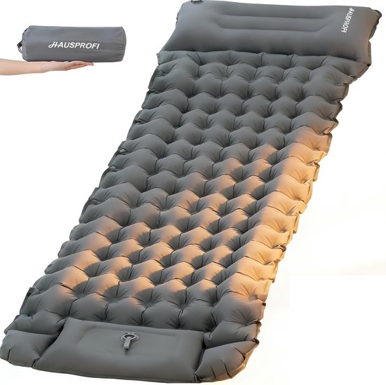 Ultralichte Camping Slaapmat met Voetpomp en Kussen - 10 cm Dik Opblaasbaar Matras van Merkloos