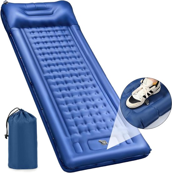 Ultralichte campingmat draagbaar met voetpomp - Opblaasbare slaapmat met kussen - Klein verpakkingsformaat - Duurzaam waterdicht luchtmatras voor wandelen en backpacking van Hikenture