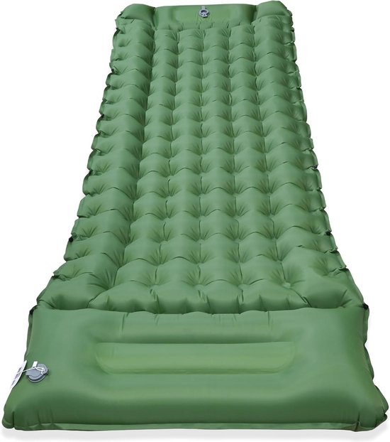 Ultralichte campingmat met kussen en voetpomp - Compact en opblaasbaar - Groen van Merkloos
