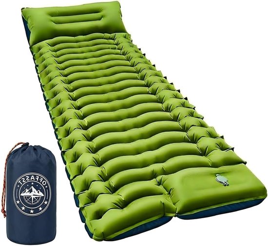 Ultralichte Campingmat voor Volwassenen en Kinderen, Compacte Opblaasbare Isolatiemat voor Buiten, Ideaal voor Wandelen en Strandgebruik met Voetpomp