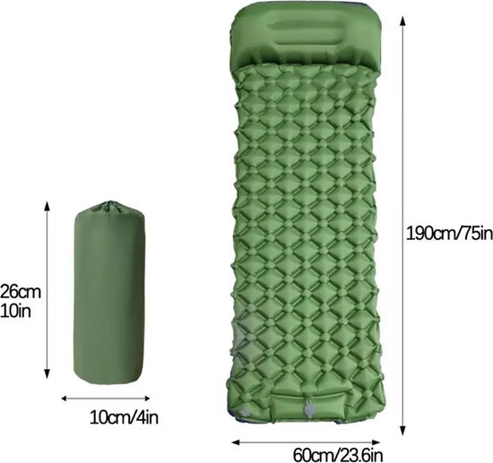 Ultralichte campingslaapmat: zelf opblazend matras - compact en lichtgewicht - dubbel opblaasbaar - slaapluchtbed voor tent - wandelen - backpacken - Groen van Merkloos