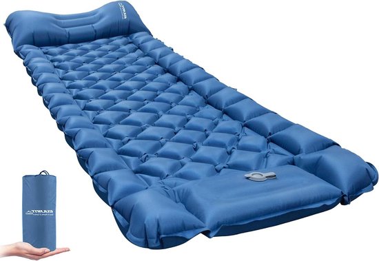 Ultralichte eenpersoons zelfopblazende campingmat voor kamperen wandelen backpacken - waterdicht en compact met ingebouwde voetpomp van Merkloos