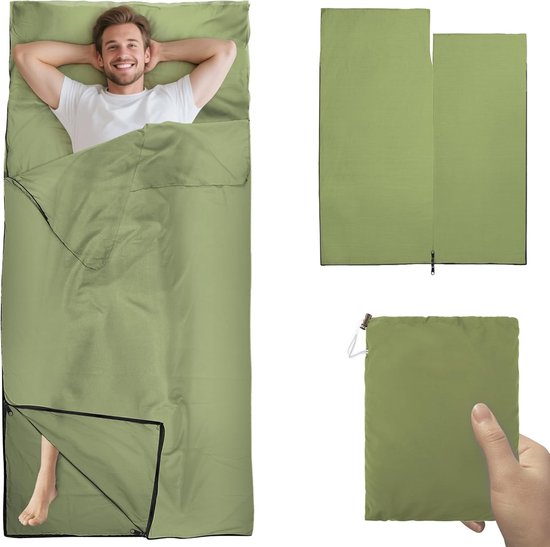 Ultralichte Huttenslaapzak - Groen - 220 x 90 cm - Ademend en Duurzaam - Voor Kamperen en Reizen