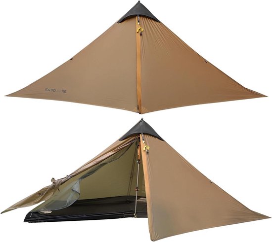 Ultralichte Lanshan 1 Tent - Waterdichte Professionele Wandeltent - 1 Persoon - Dubbellaags - 3 Seizoenen - Kaki kamperen voor beginners van Merkloos