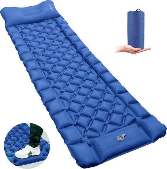 Ultralichte Opblaasbare Slaapmat met Ingebouwde Voetpomp - Duurzaam en Compact - Blauw van Merkloos