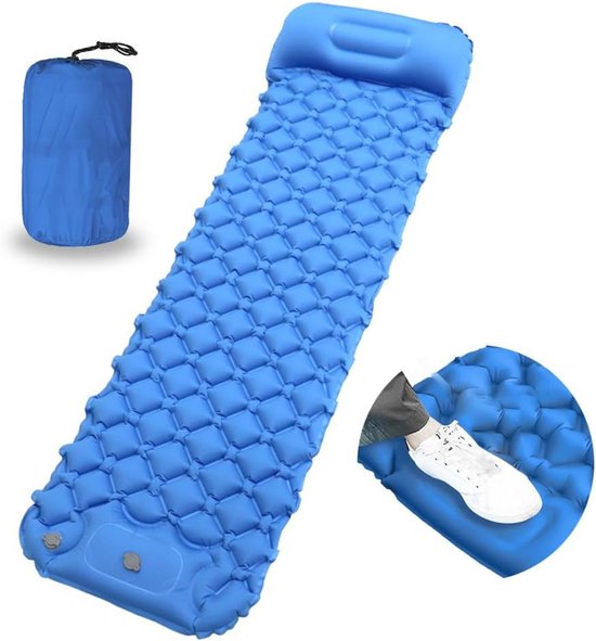 Ultralichte opblaasbare slaapmat met kussen voor camping en backpacken - duurzame pomp en comfort buiten van Merkloos