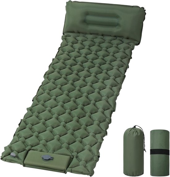 Ultralichte Opblaasbare Slaapmat voor Kamperen met Ingebouwde Voetpomp en Kussen - Ideaal voor Backpacken en Hiking, 190 x 60 x 5 cm