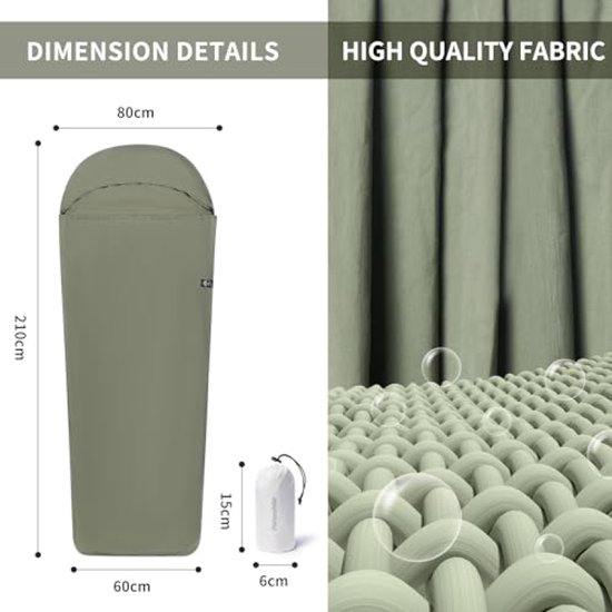 Ultralichte Slaapzak Liner van 128g - Reisdeken met Slaapzakvoering, Klein Pakformaat, voor Backpacken, Hostels, Kamperen en Hutten van Merkloos