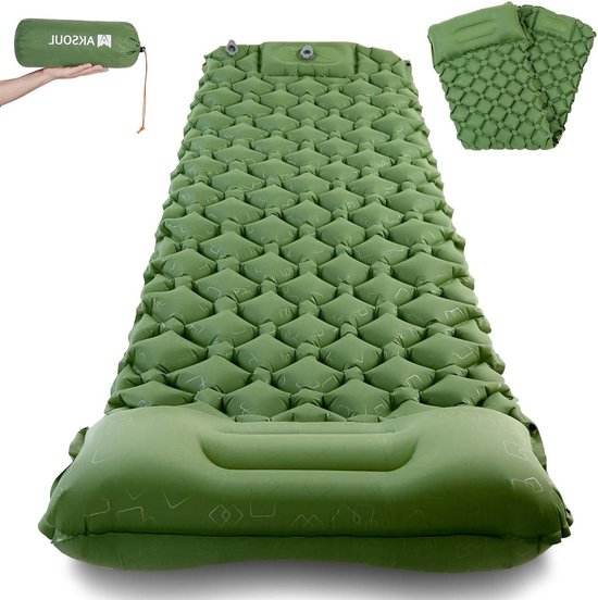 Ultralichte zelfopblazende isolatiemat voor camping - dun draagbaar compact matras - brede campingmat met voetpomp en kussen - wandelingen trekking reizen kamperen van SYMINI