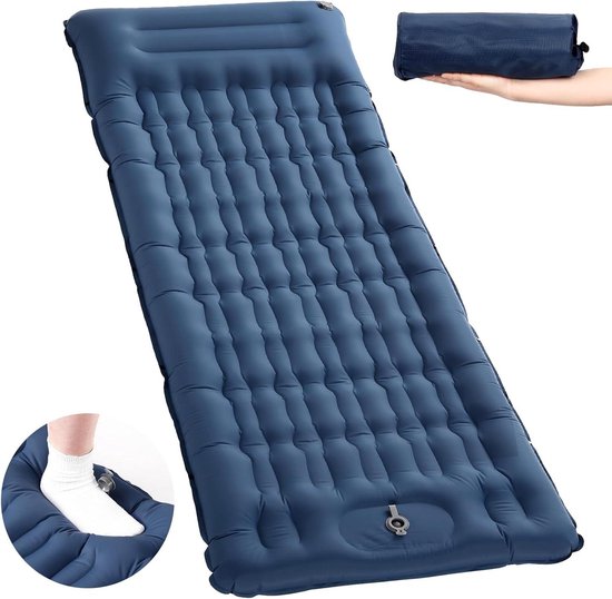 Ultralichte zelfopblazende slaapmat met kussen voor camping en outdoor activiteiten - marineblauw van Merkloos