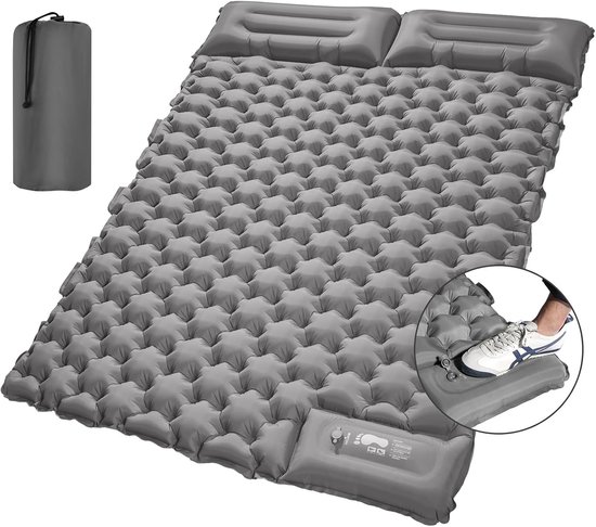 Ultralight Self Inflating Sleeping Mat - 10cm Extra Thick - 2 Personen - Camping Air Matras voor Outdoor Camping Hiking Backpacking - Met Ingebouwde Voetpomp - Grijs van Merkloos