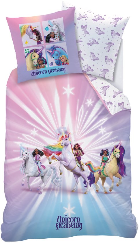 Unicorn Academy Dekbedovertrek Stars - 140 x 200 + 63 x 63 cm - Katoen van Merkloos